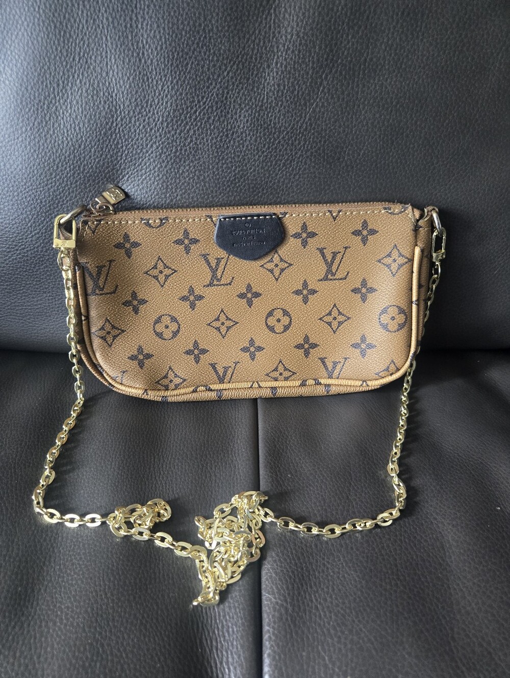 Unbranded Two Tone Monogram Small Shoulder Bag W/ Gold Chain